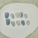 Cat EyeYZ-Blue Frostpress-on nails in soft pastel blue with magnetic shimmer