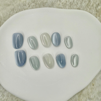 Cat EyeYZ-Blue Frostpress-on nails in soft pastel blue with magnetic shimmer