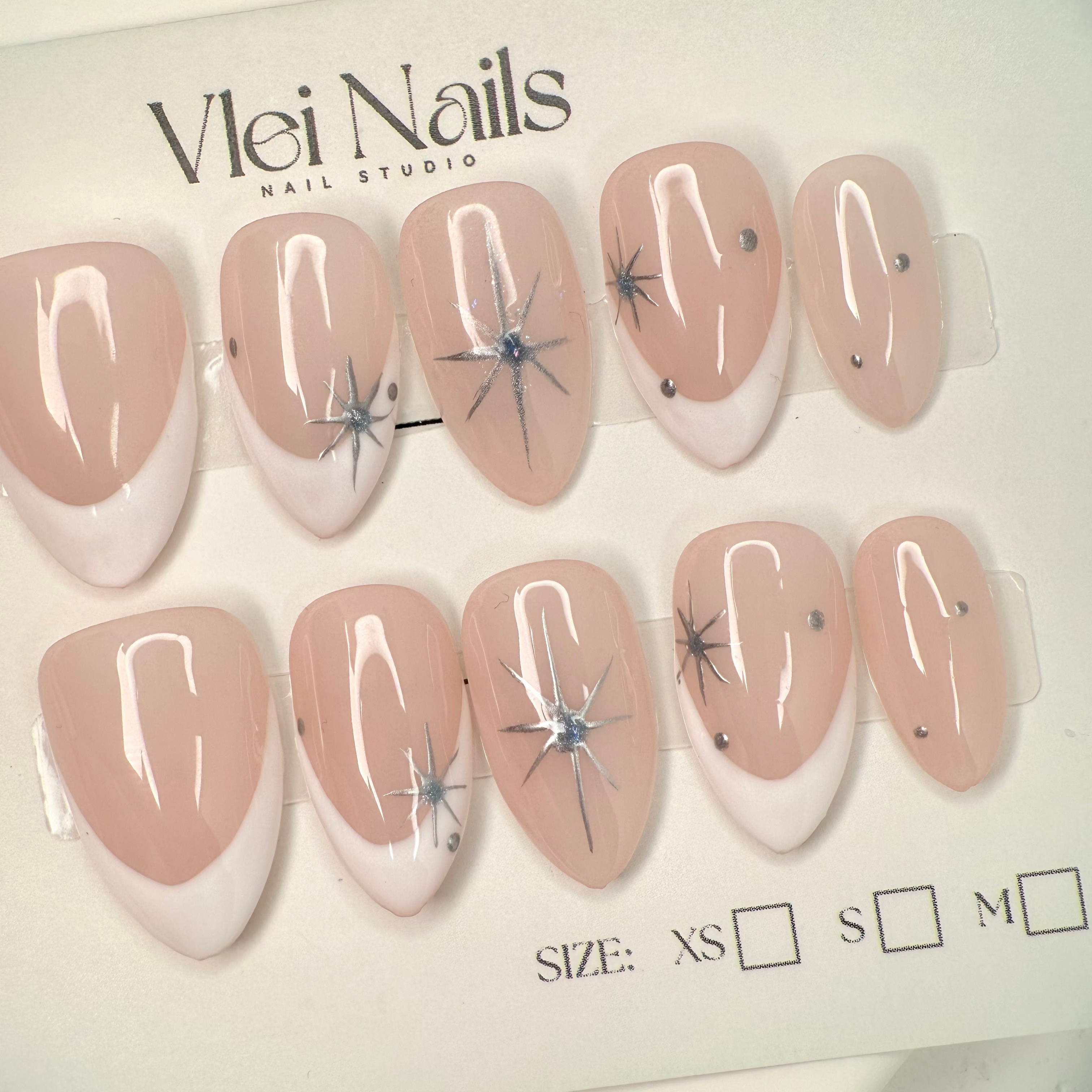 Starry Nude French press-on nails with subtle sparkle