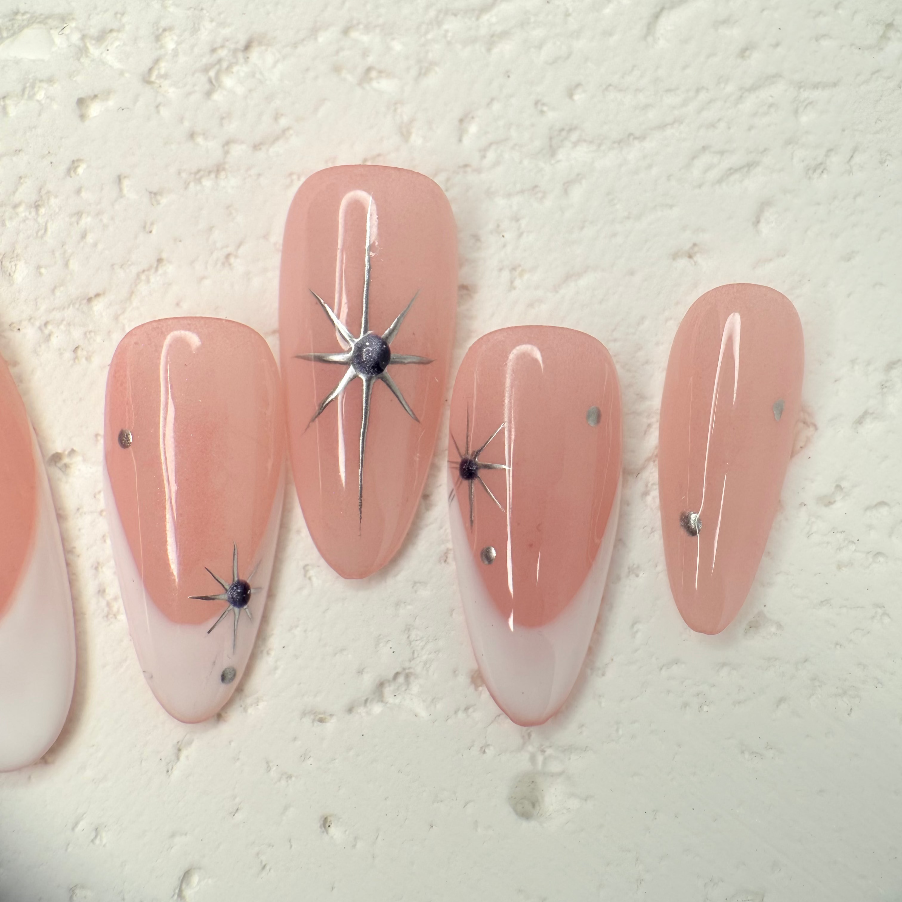 Starry Nude French press-on nails with subtle sparkle