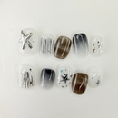 Grey cat-eye press-on nails with gold line accents, handcrafted by Vlei Nails Cape Town.
