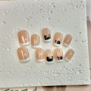 Cat French press-on nails with cute kitty details and white French tips
