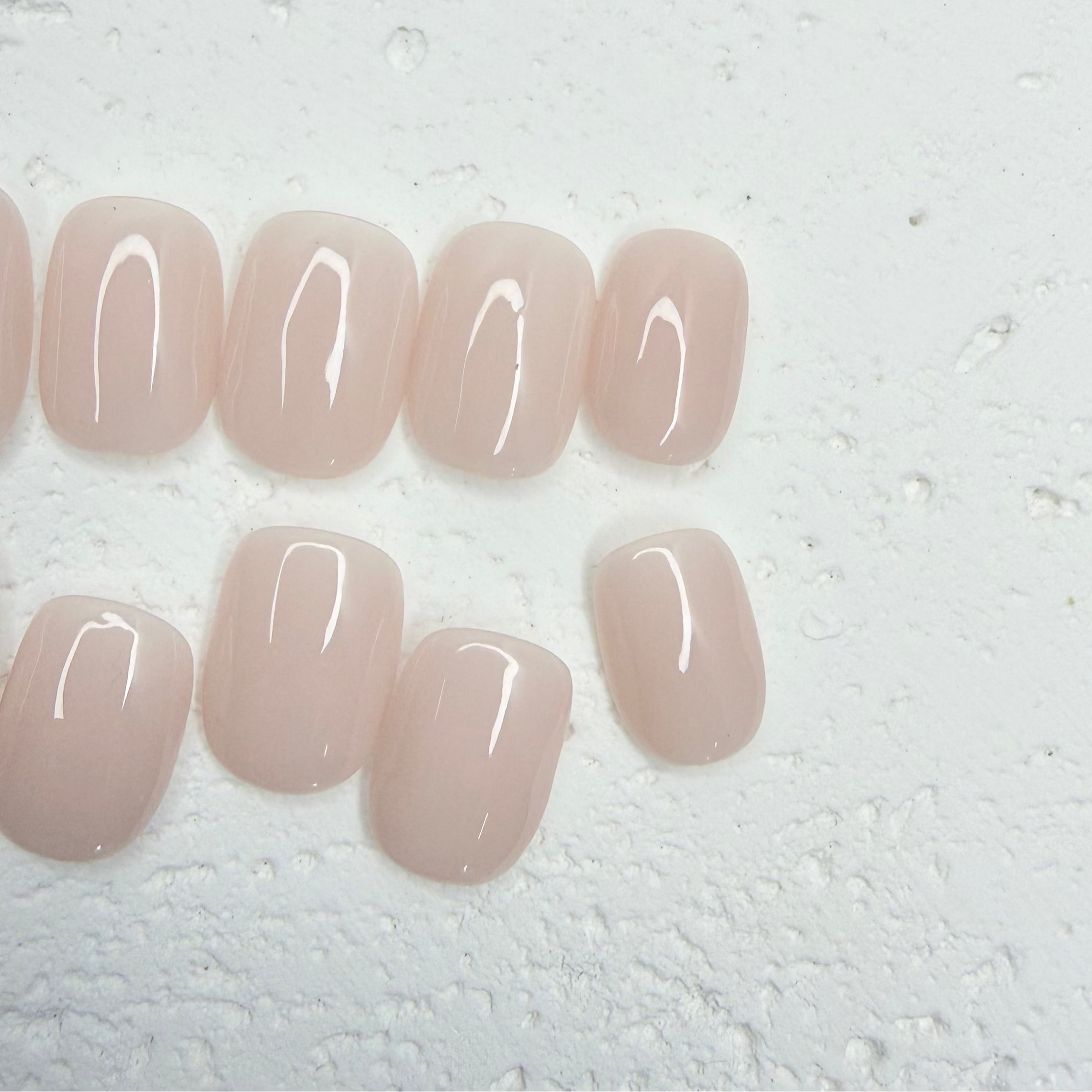 Milky nude short square press-on nails with glossy finish