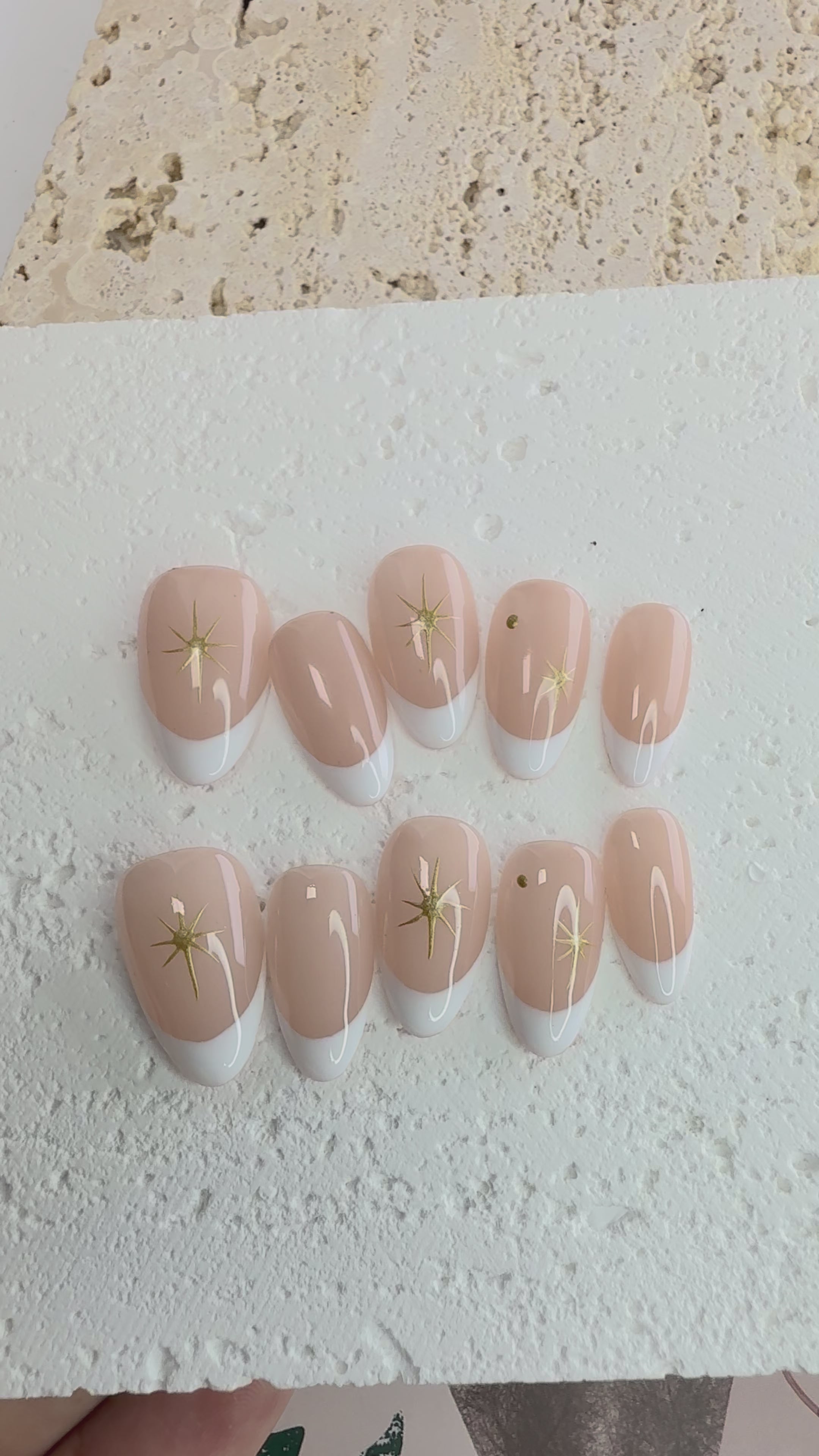 Starry Nude French press-on nails with subtle sparkle
